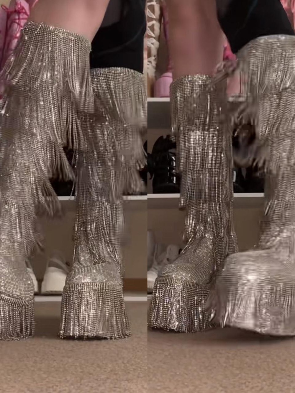 Dolls Kill Club Exx Rhinestone Fringe Platform Boots - Picture 8 of 8